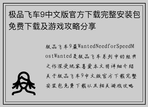 极品飞车9中文版官方下载完整安装包免费下载及游戏攻略分享